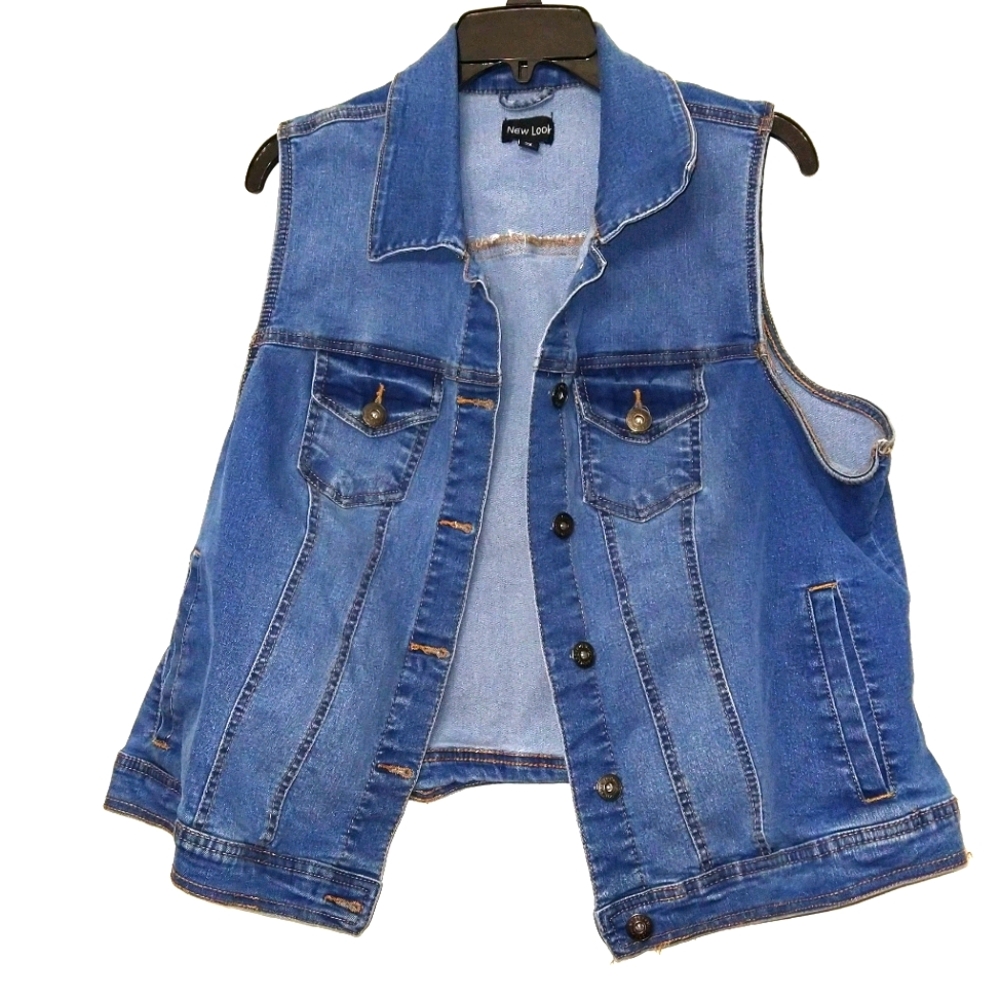 New look medium light wash denim jean vest size 2X